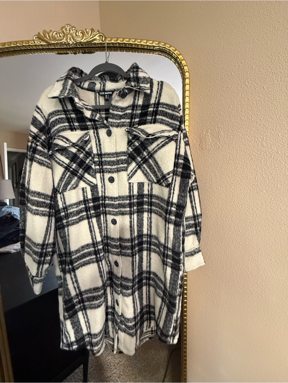 Steve Madden Black & White Plaid Teddy Shacket